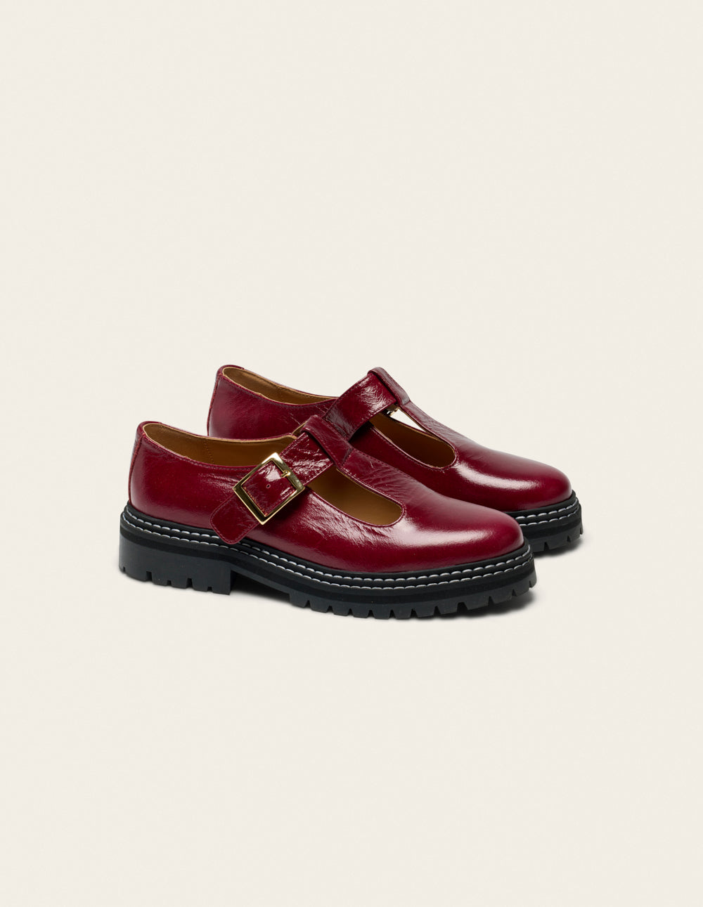 Derbies Romane - Cuir plissé verni burgundy