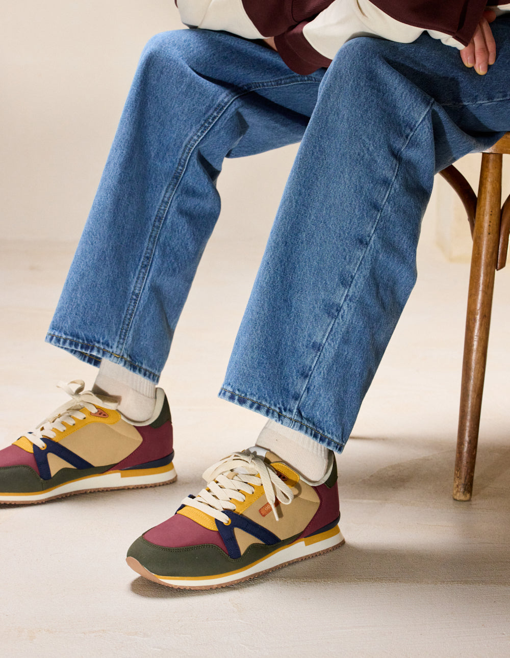 Baskets basses André - Kaki bordeaux moutarde