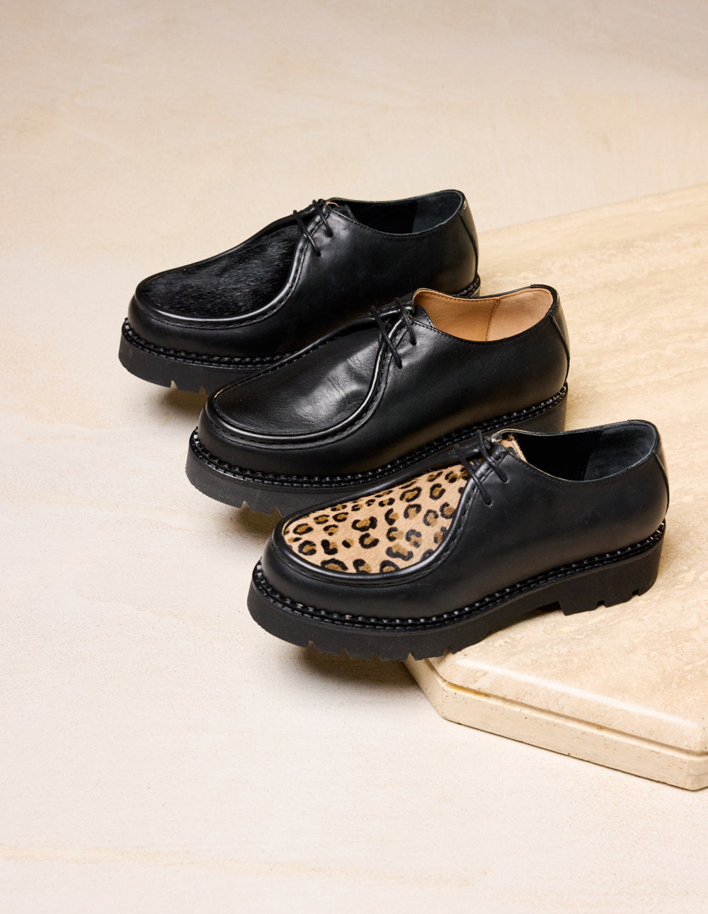 Derbies Deborah - Cuir noir et pony noir