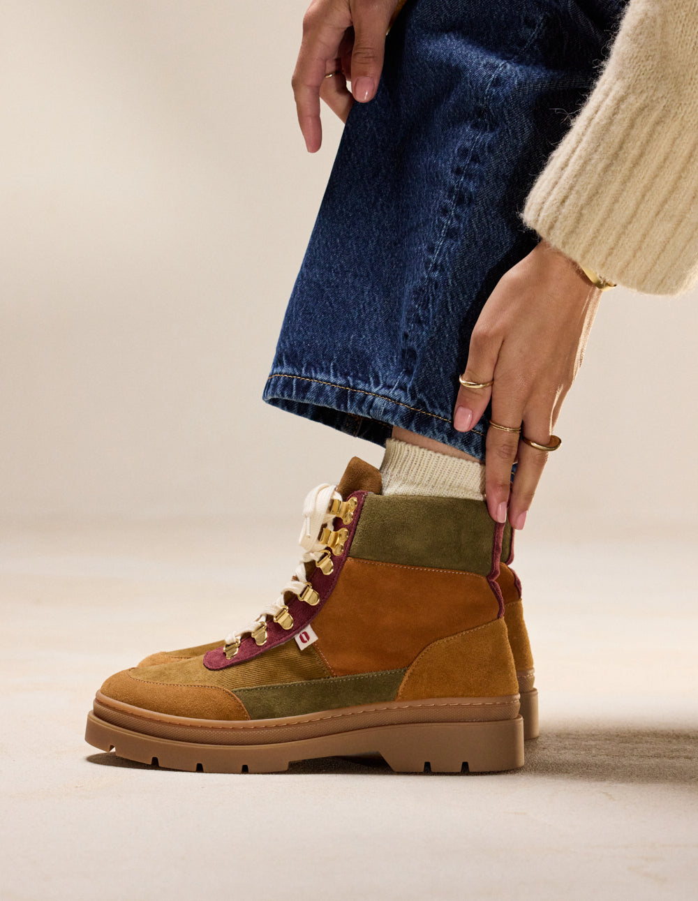 Joelle laced ankle boots - Suede and velours brown burgundy