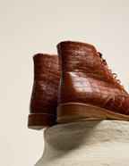 Lucienne laces ankle boots - Brown crocodile leather