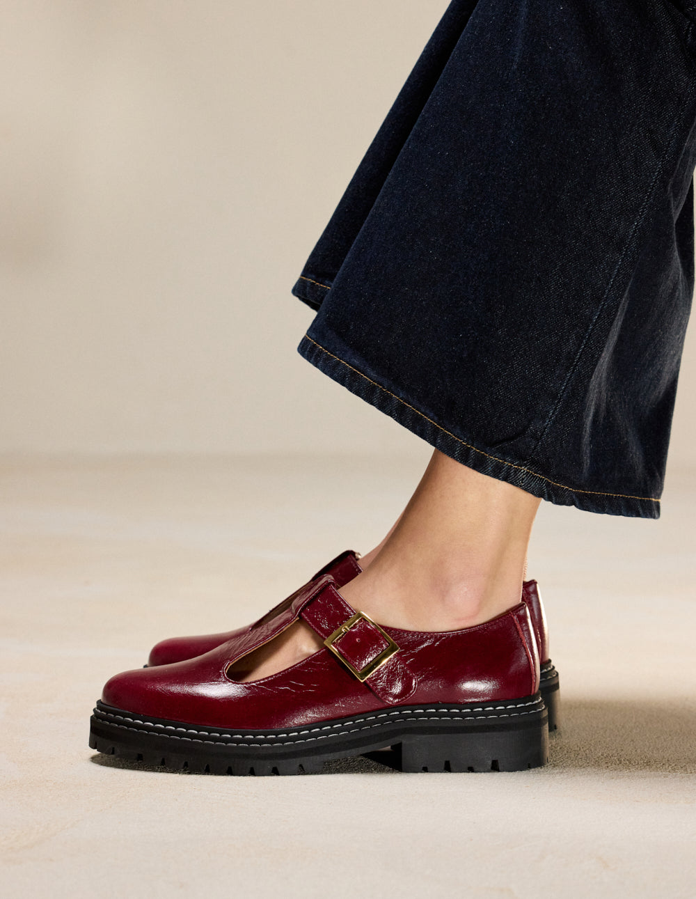 Derbies Romane - Cuir plissé verni burgundy