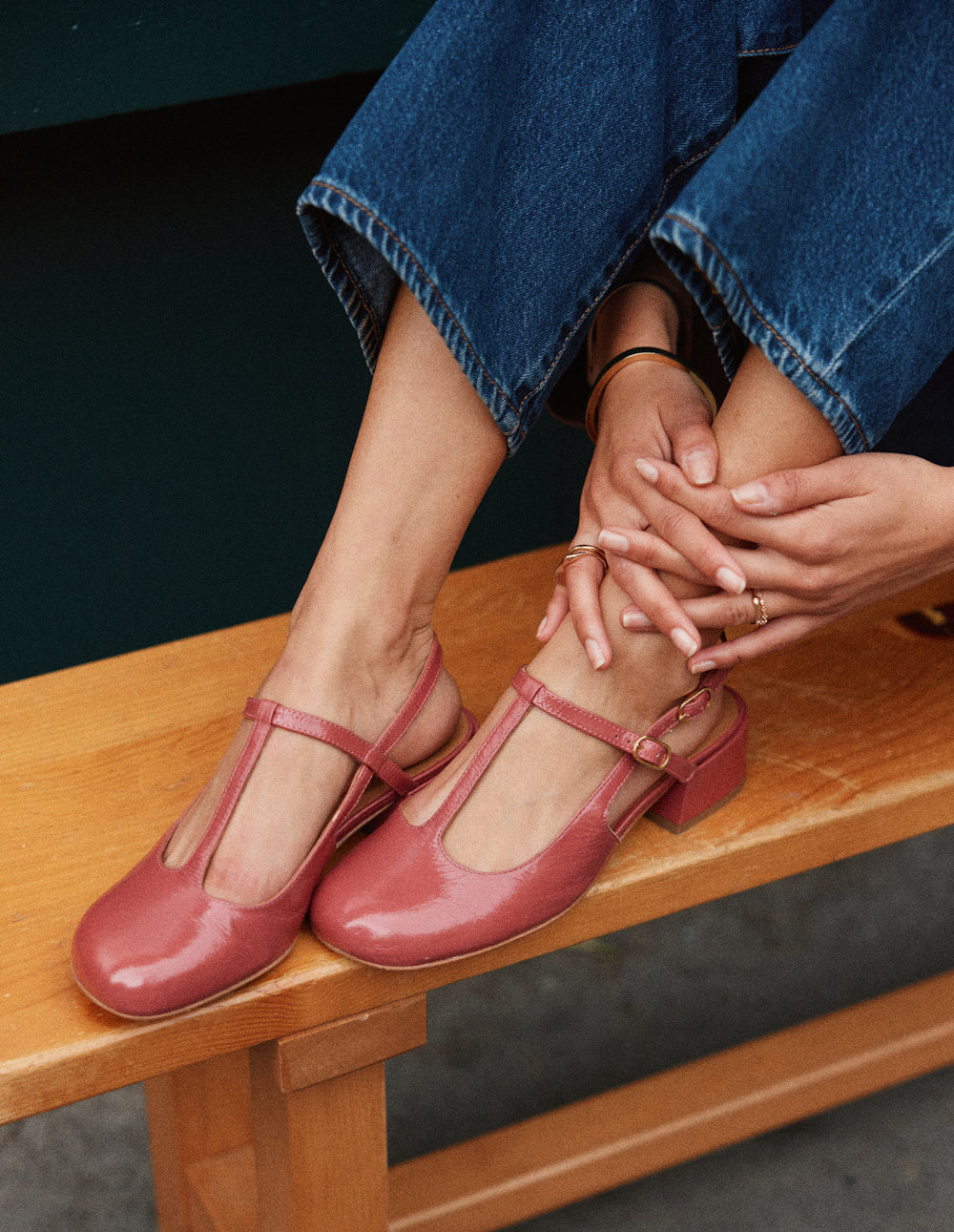 Escarpins Ryla - Cuir plissé verni rose
