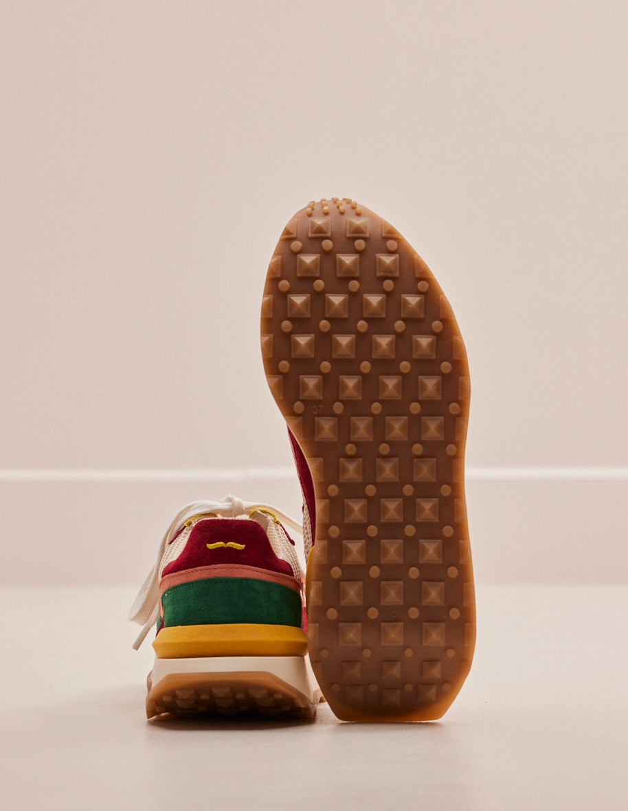 Baskets basses Yaelle - Suède et mesh sapin bordeaux jaune