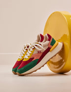 Baskets basses Yaelle - Suède et mesh sapin bordeaux jaune